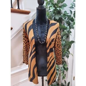 Red Women's Brown & Black Animal Print Long Sleeve Open Front Cardigan Sweater S